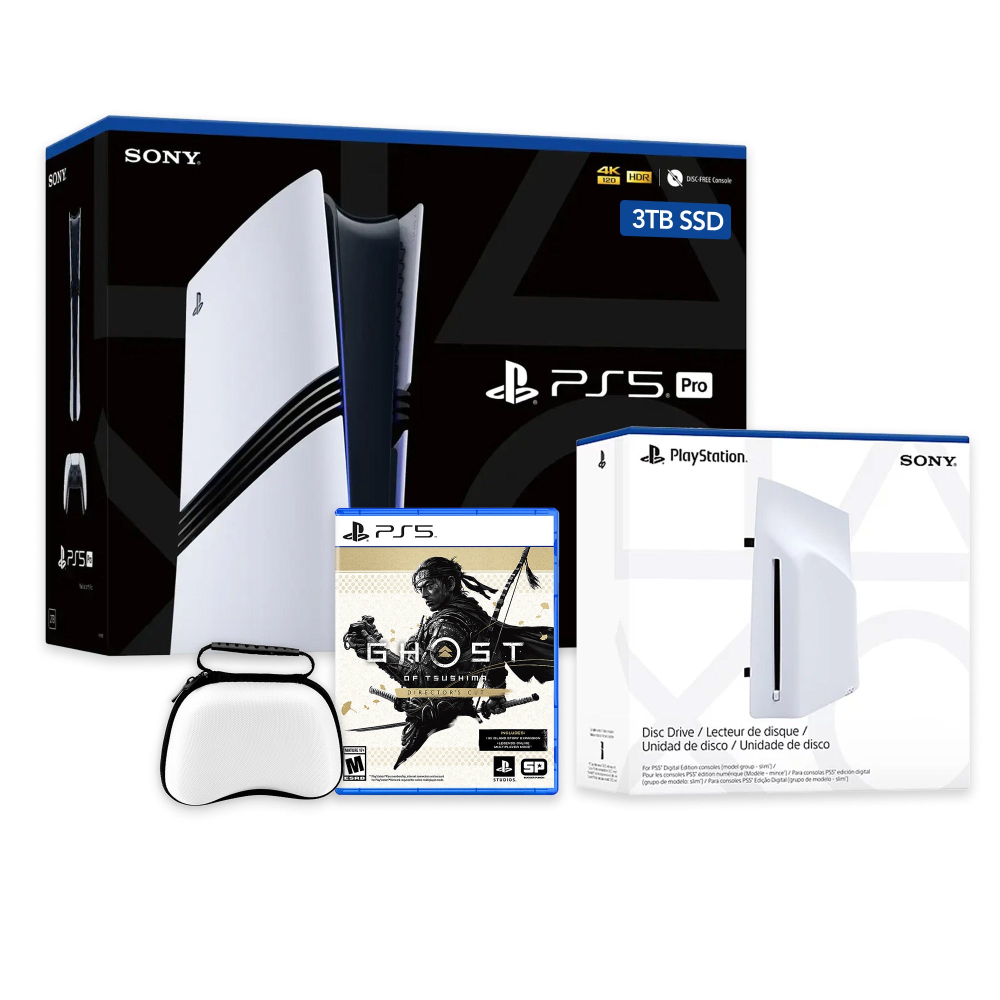 PlayStation 5 Pro 3TB SSD Console with Disc Drive, Wireless Controller and Case, Ghost of Tsushima - CFI-7019 PS5 Pro PlayStation 5 Pro 3TB SSD Console with Disc Drive, Wireless Controller and Case, Ghost of Tsushima - CFI-7019 PS5 Pro